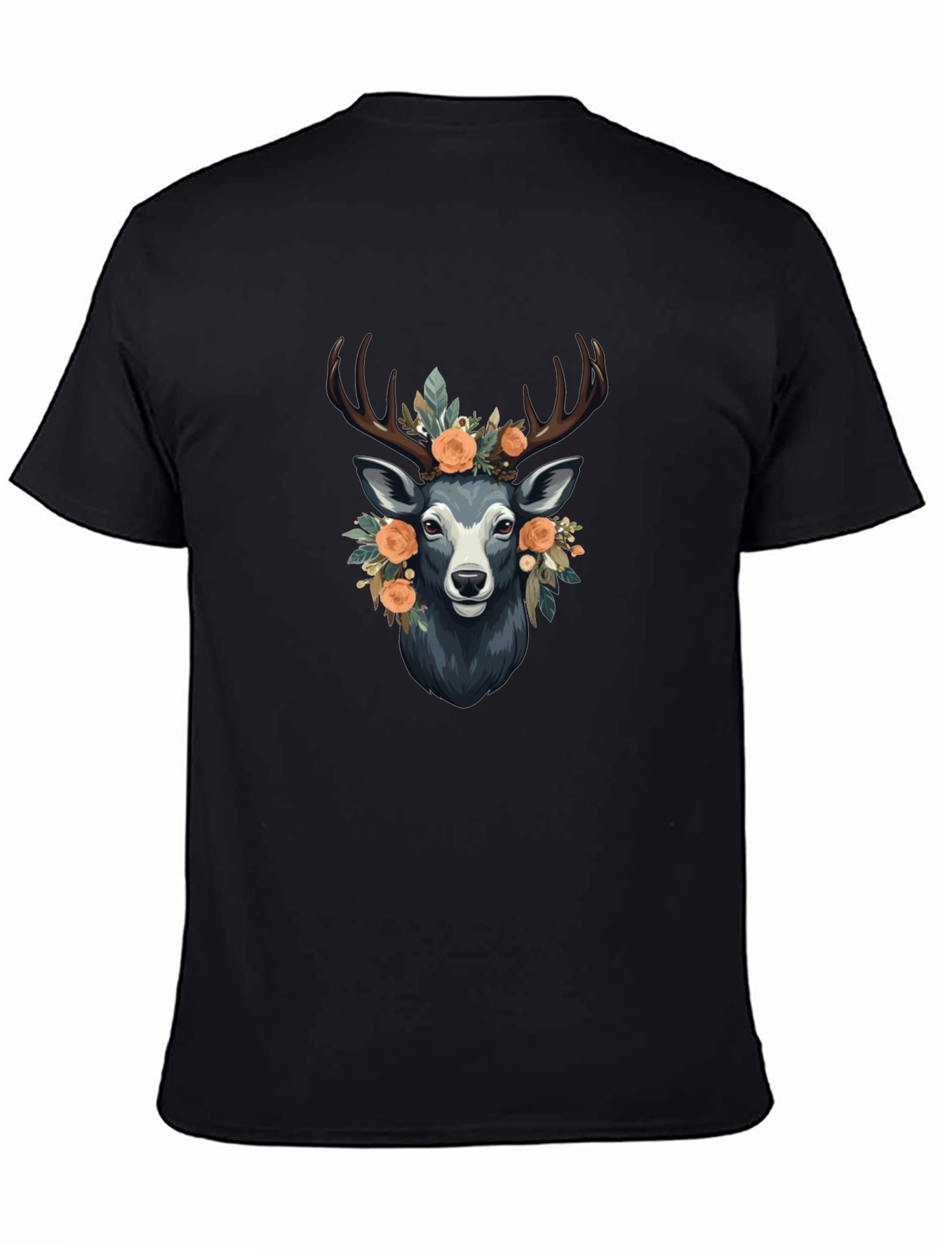 Floral Deer Graphic Tee - Mens Black T-Shirt