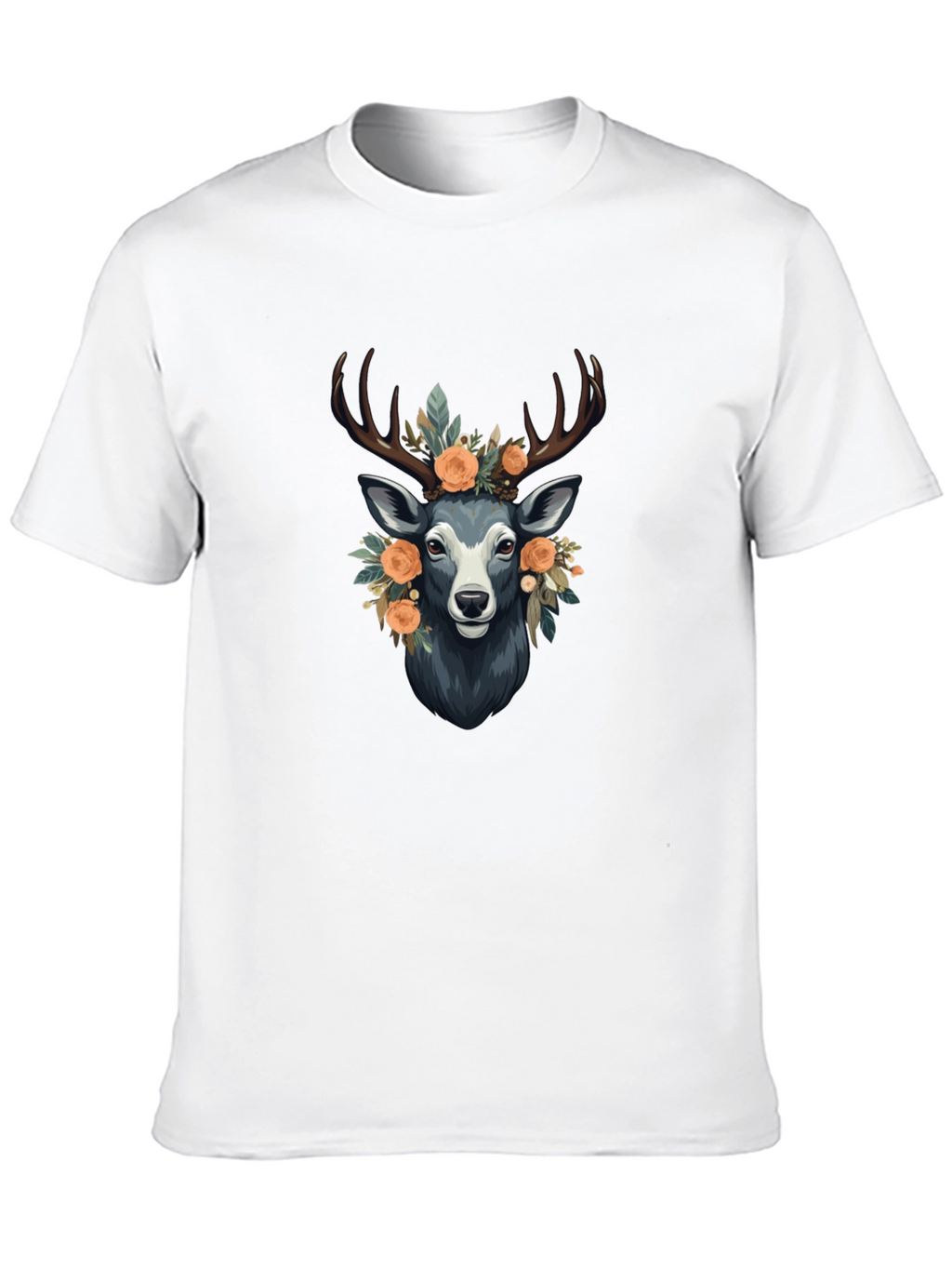 Floral Deer Graphic Tee - Mens Black T-Shirt