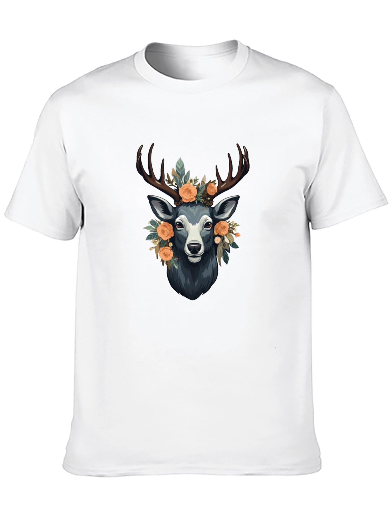Floral Deer Graphic Tee - Mens Black T-Shirt