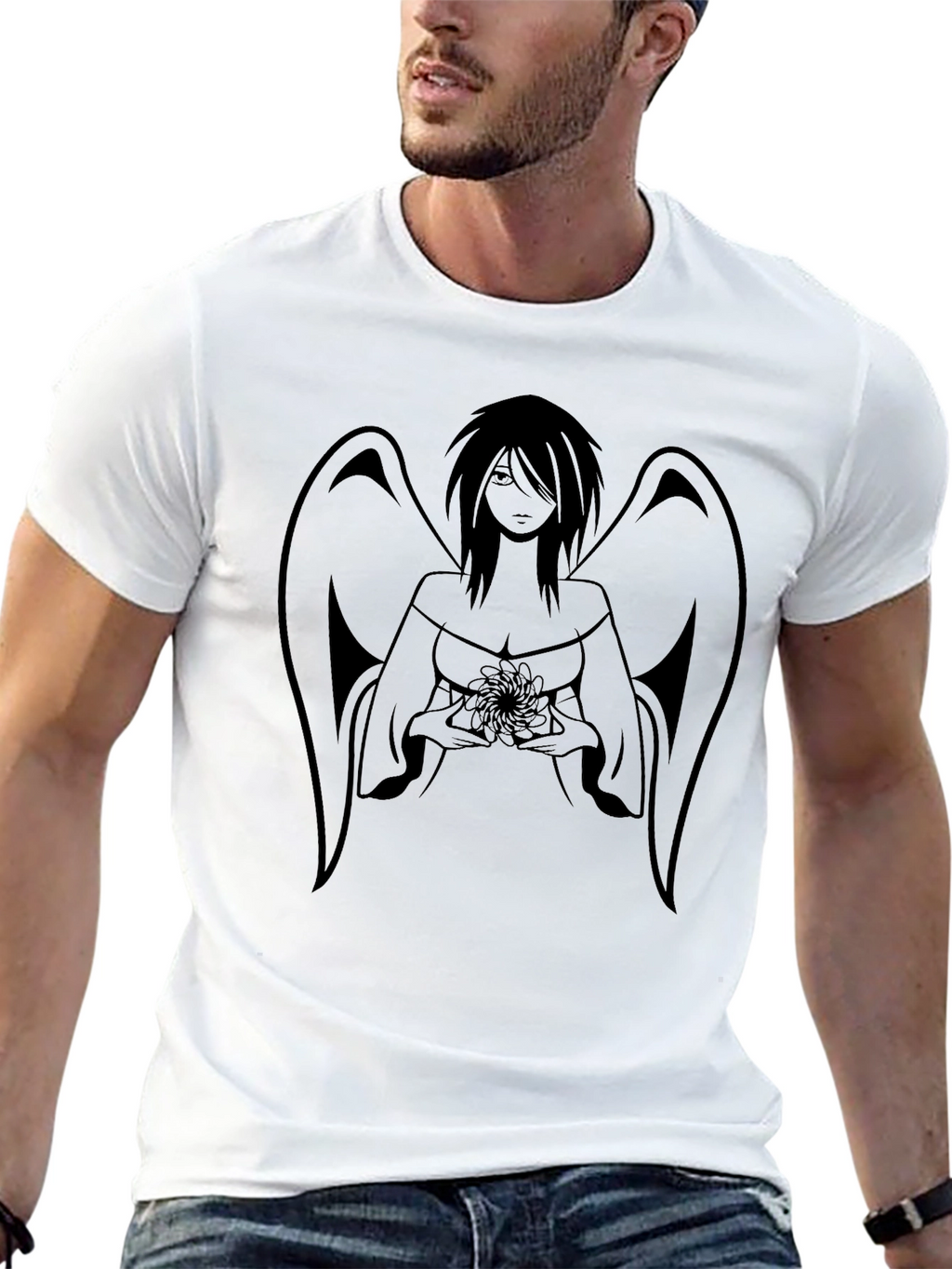 Angel Graphic Print Black T-Shirt