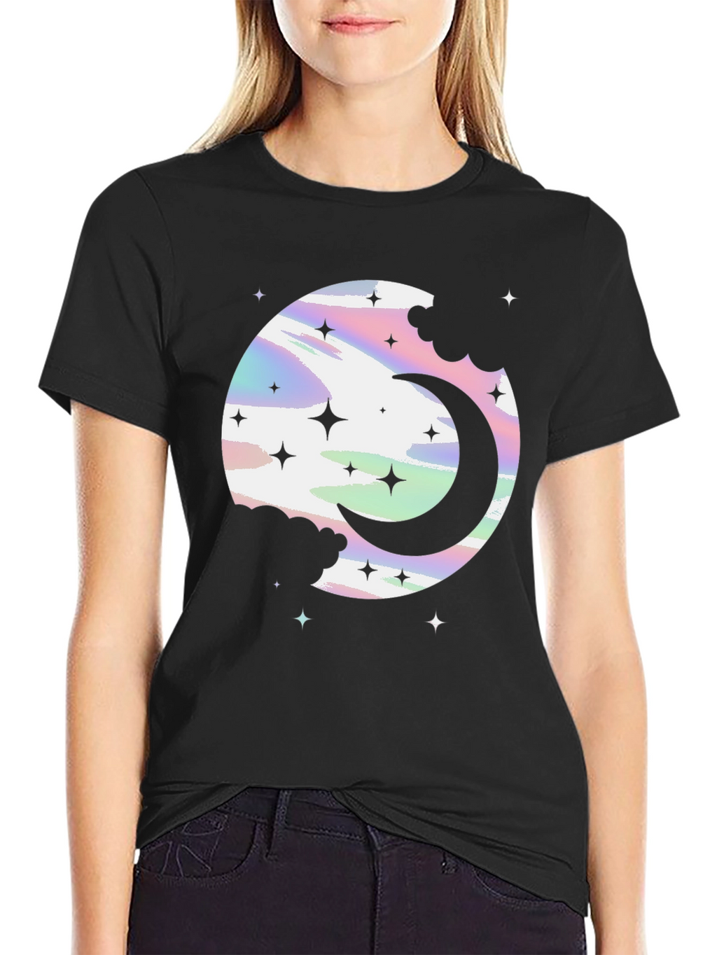 Celestial Crescent Moon Graphic T-Shirt