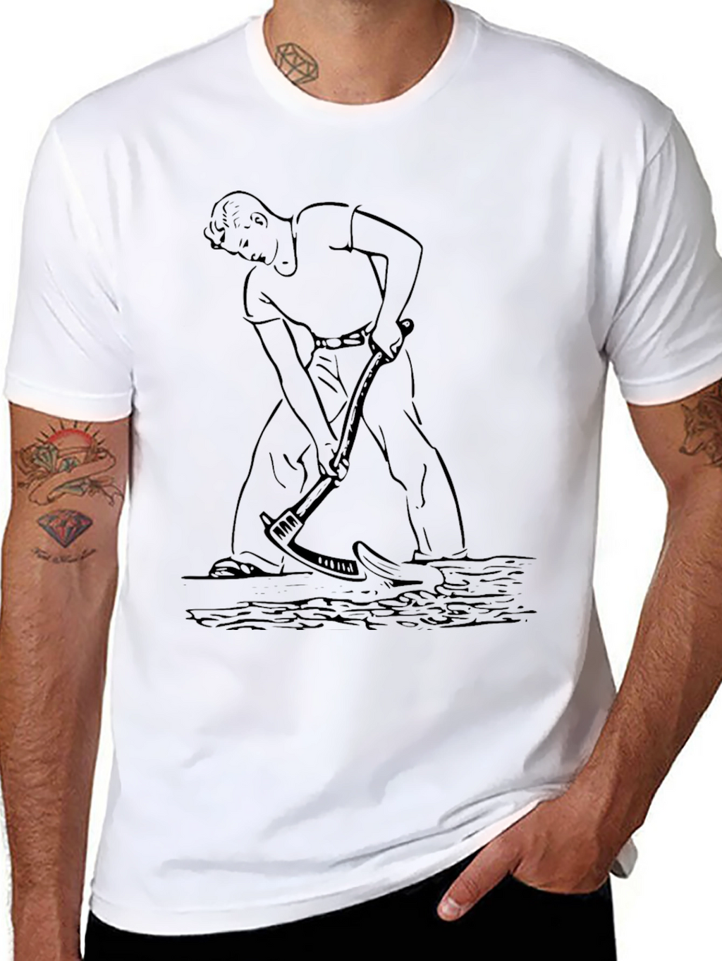 Graphic Black T-Shirt with Farmer Design