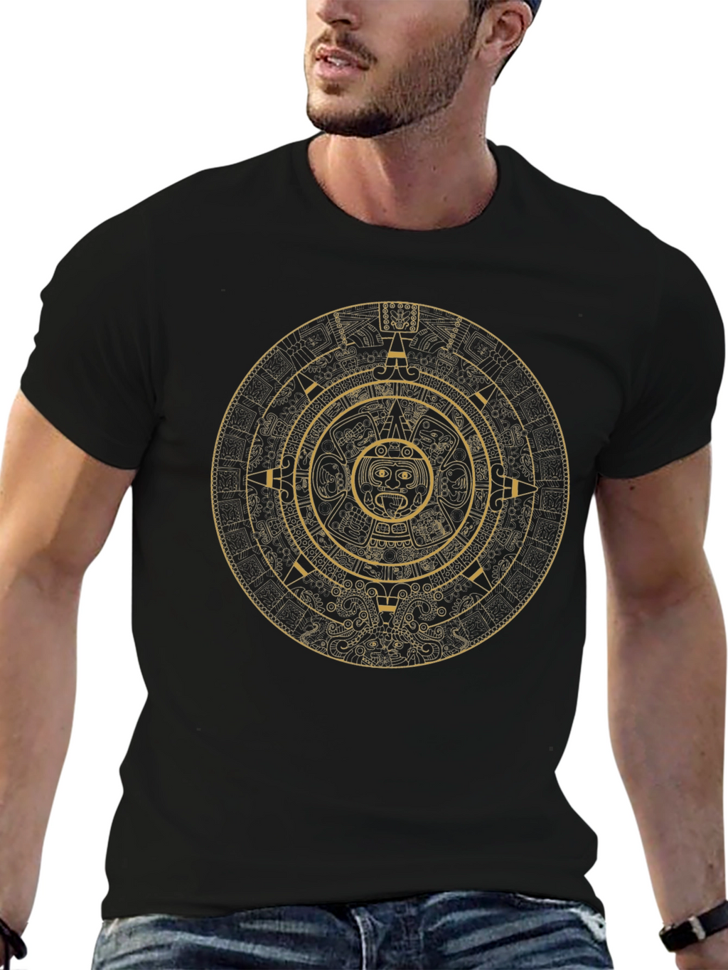 Aztec Calendar Graphic Black T-Shirt