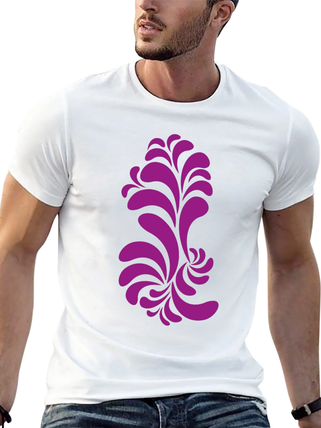 Black T-Shirt with Purple Floral Design
