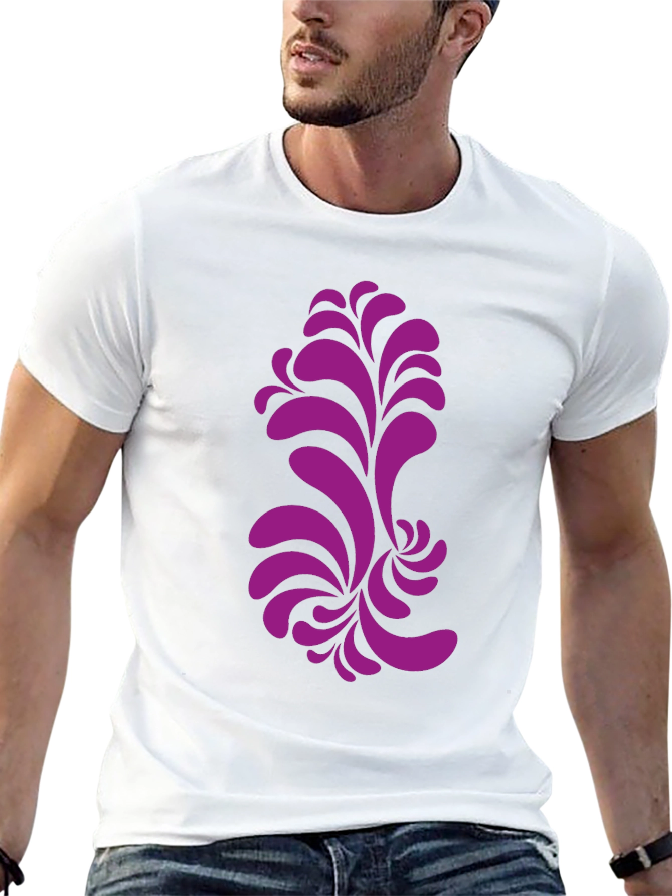 Black T-Shirt with Purple Floral Design