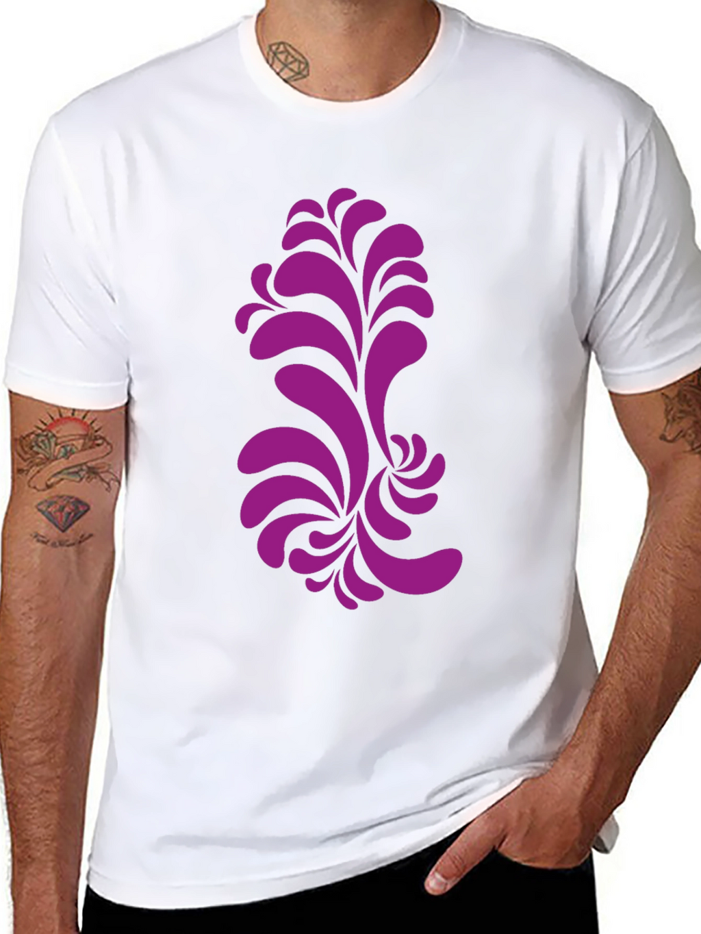 Black T-Shirt with Purple Floral Design