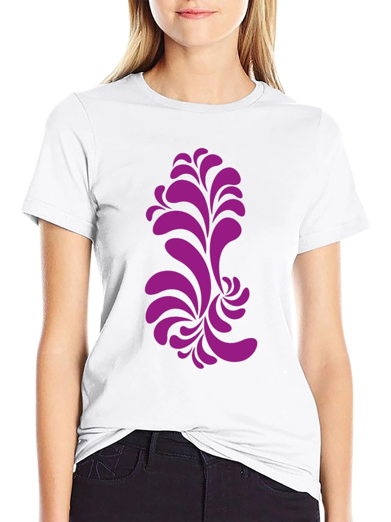 Black T-Shirt with Purple Floral Design