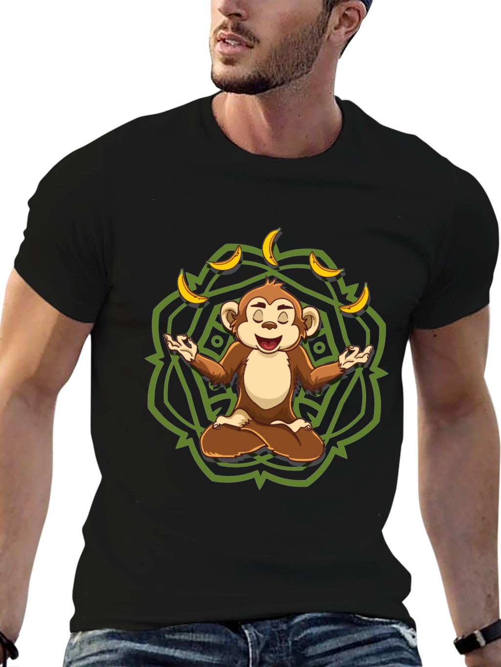Zen Monkey Banana T-Shirt - Meditating Chimp Tee