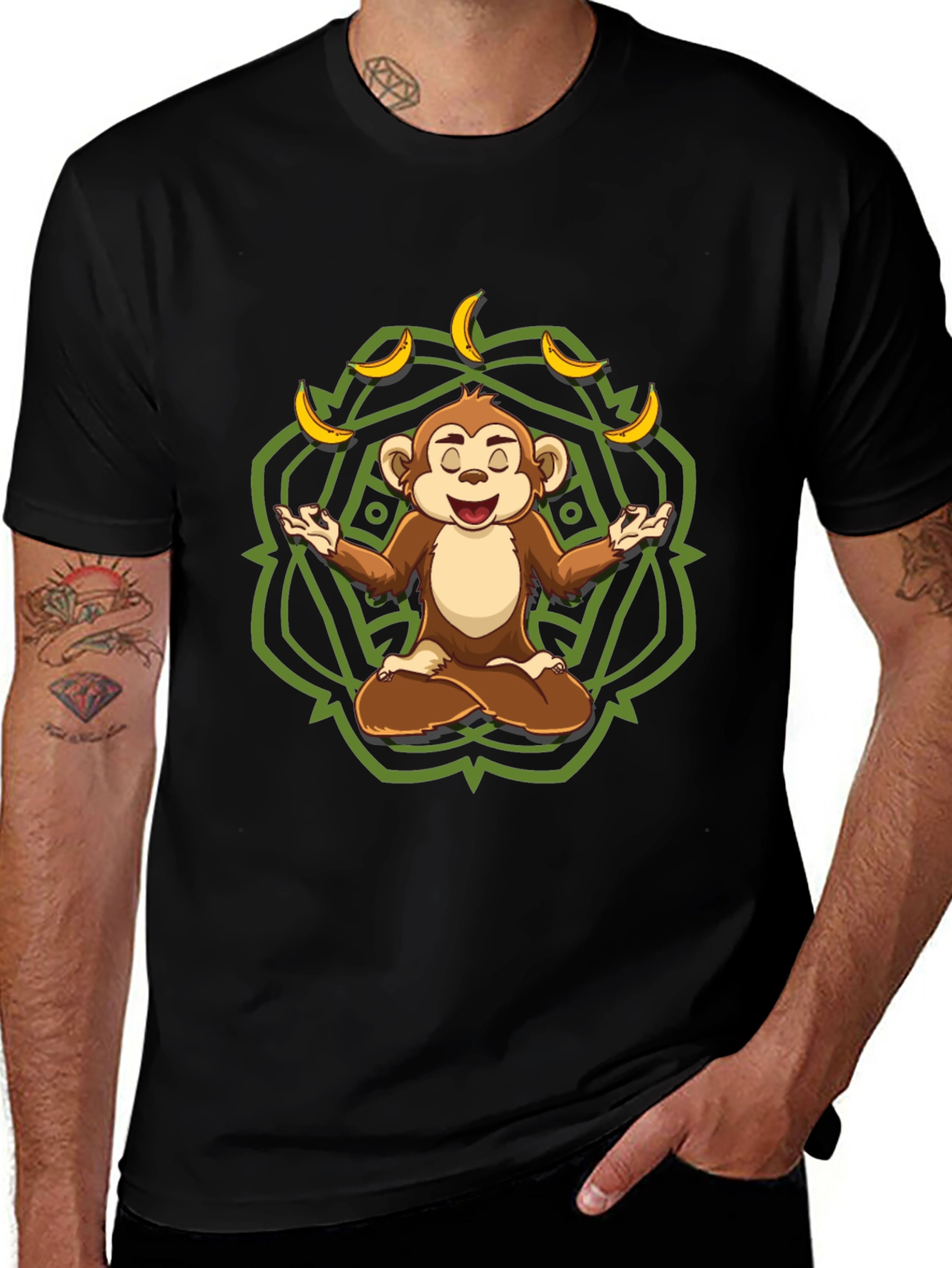 Zen Monkey Banana T-Shirt - Meditating Chimp Tee