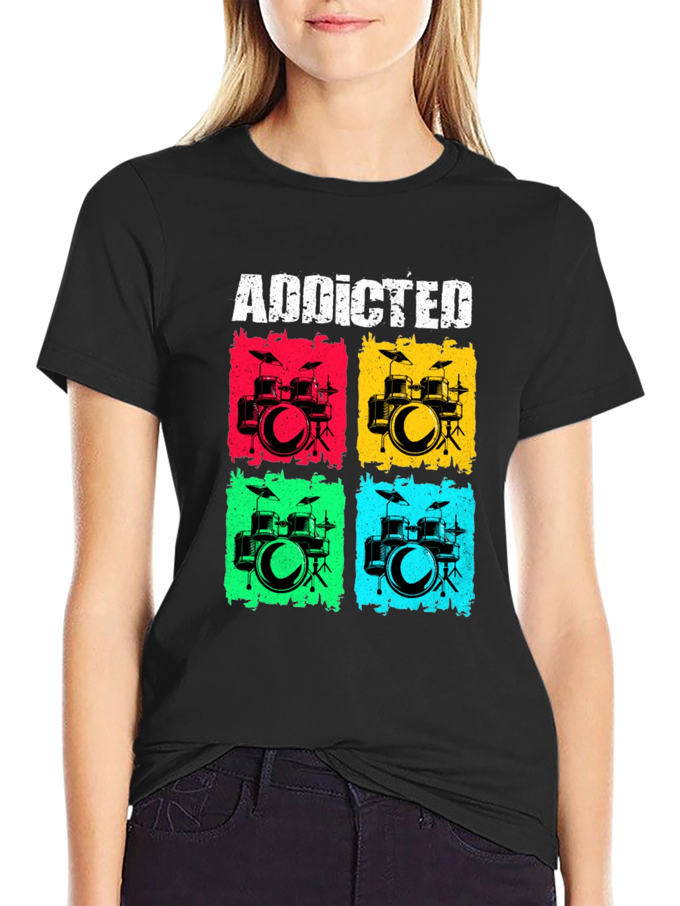 Addicted Drums Graphic Tee - Black Cotton T-Shirt