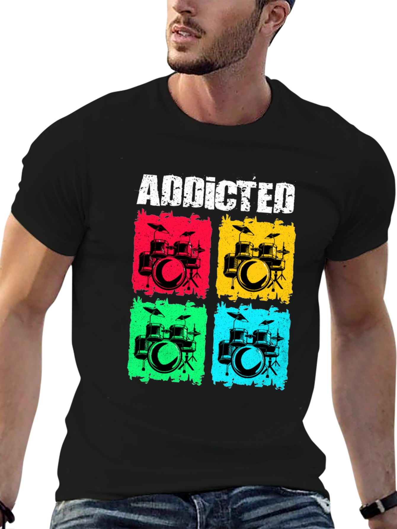 Addicted Drums Graphic Tee - Black Cotton T-Shirt