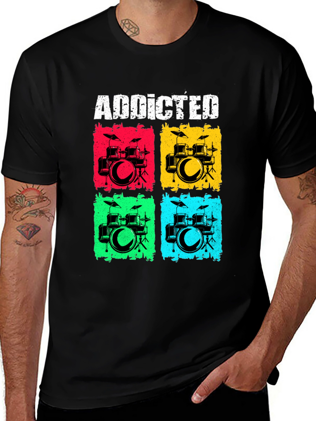 Addicted Drums Graphic Tee - Black Cotton T-Shirt