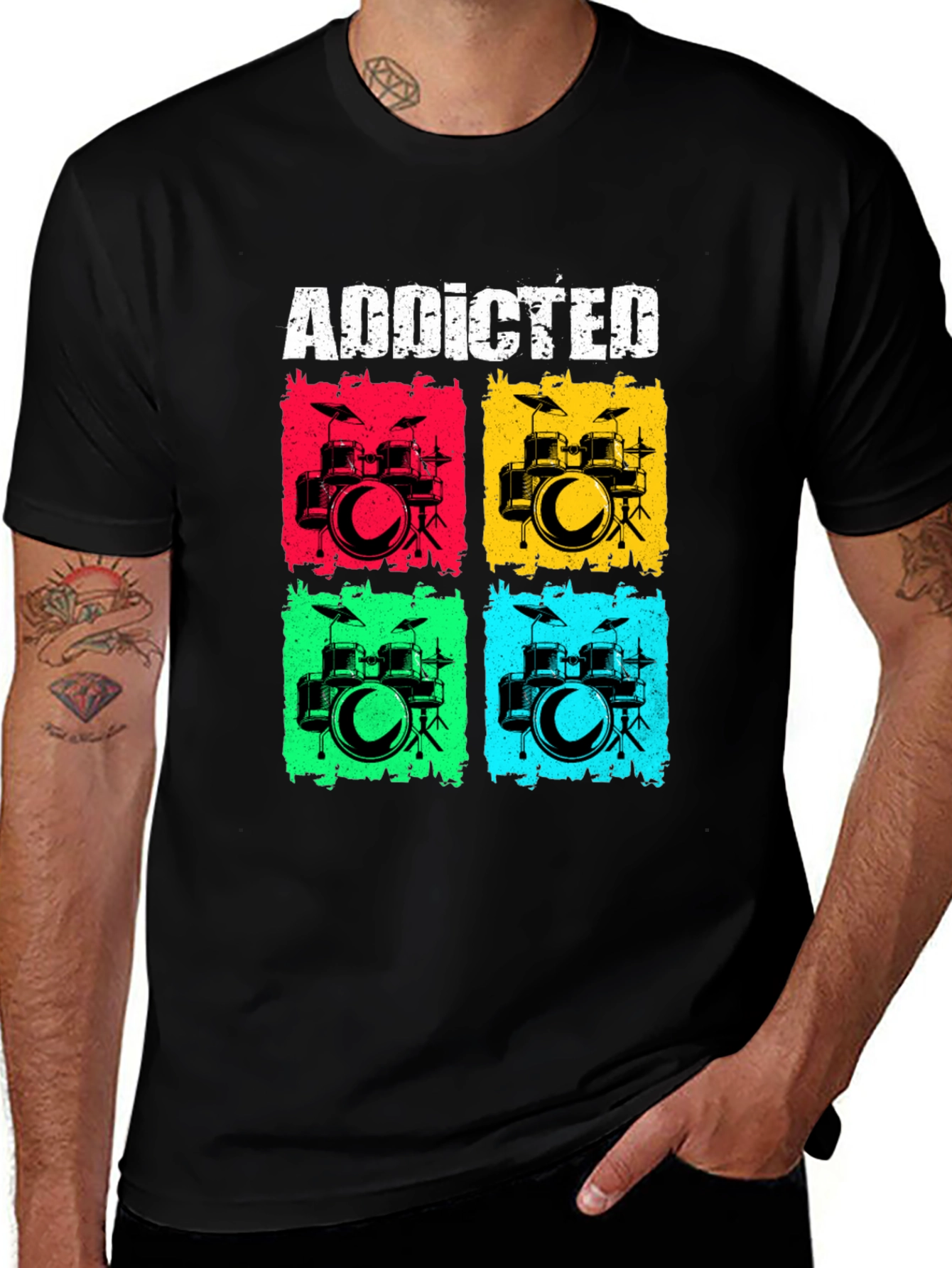 Addicted Drums Graphic Tee - Black Cotton T-Shirt