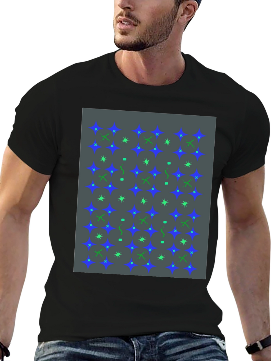 Star Pattern Black T-Shirt