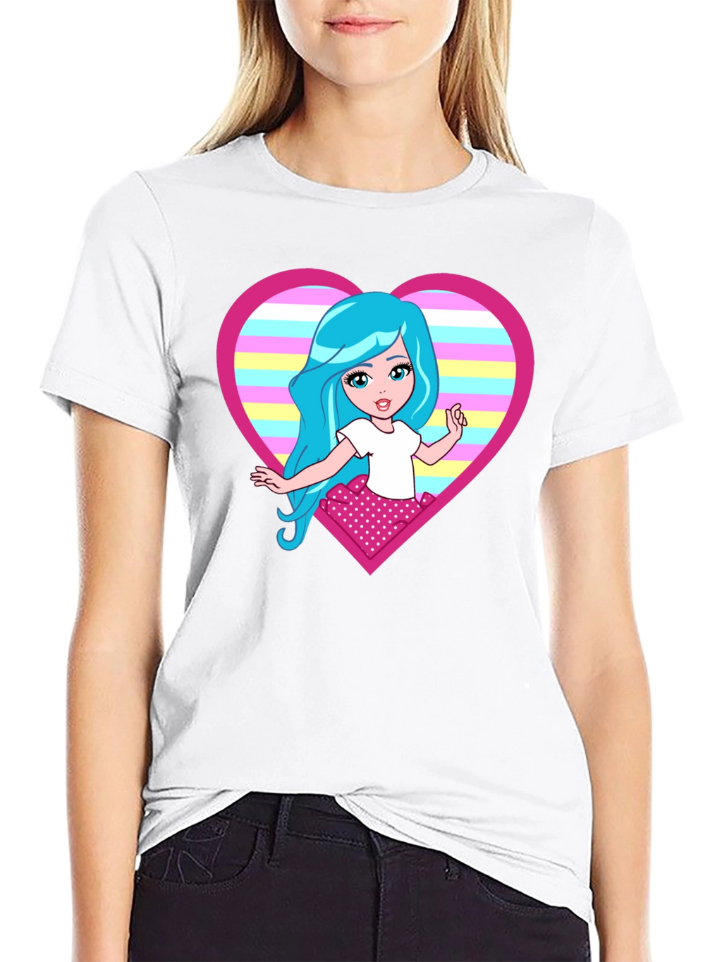 Cartoon Girl Heart T-Shirt
