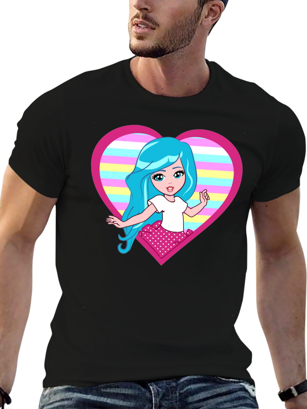Cartoon Girl Heart T-Shirt