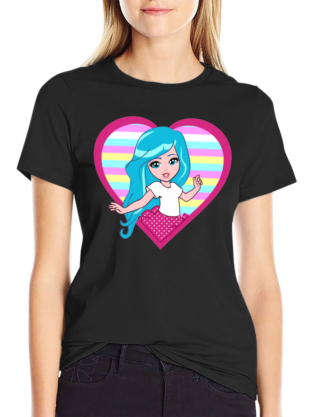 Cartoon Girl Heart T-Shirt
