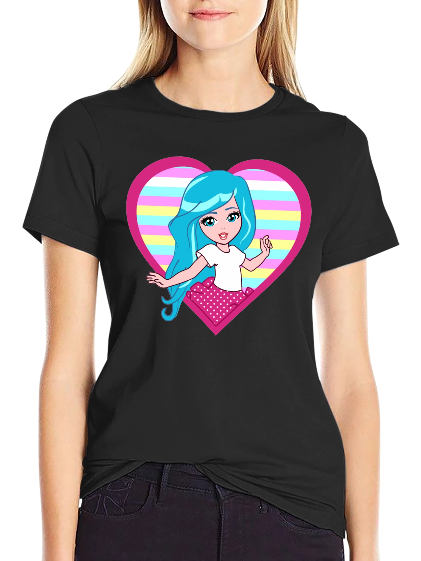 Cartoon Girl Heart T-Shirt