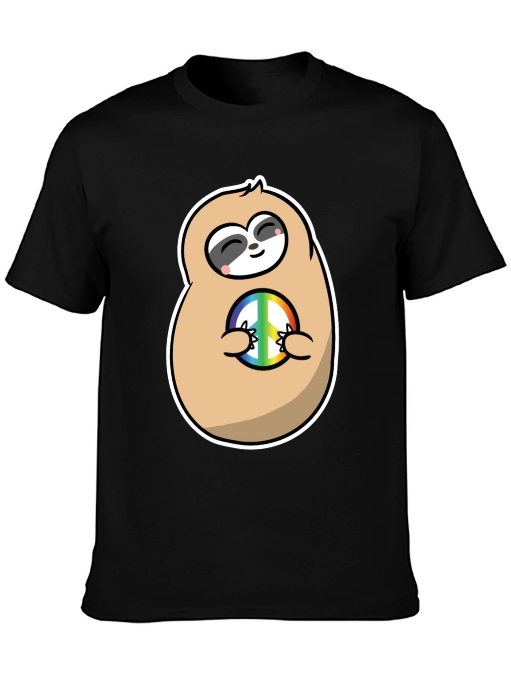 Peace Sloth Graphic Tee - Black Cotton T-Shirt