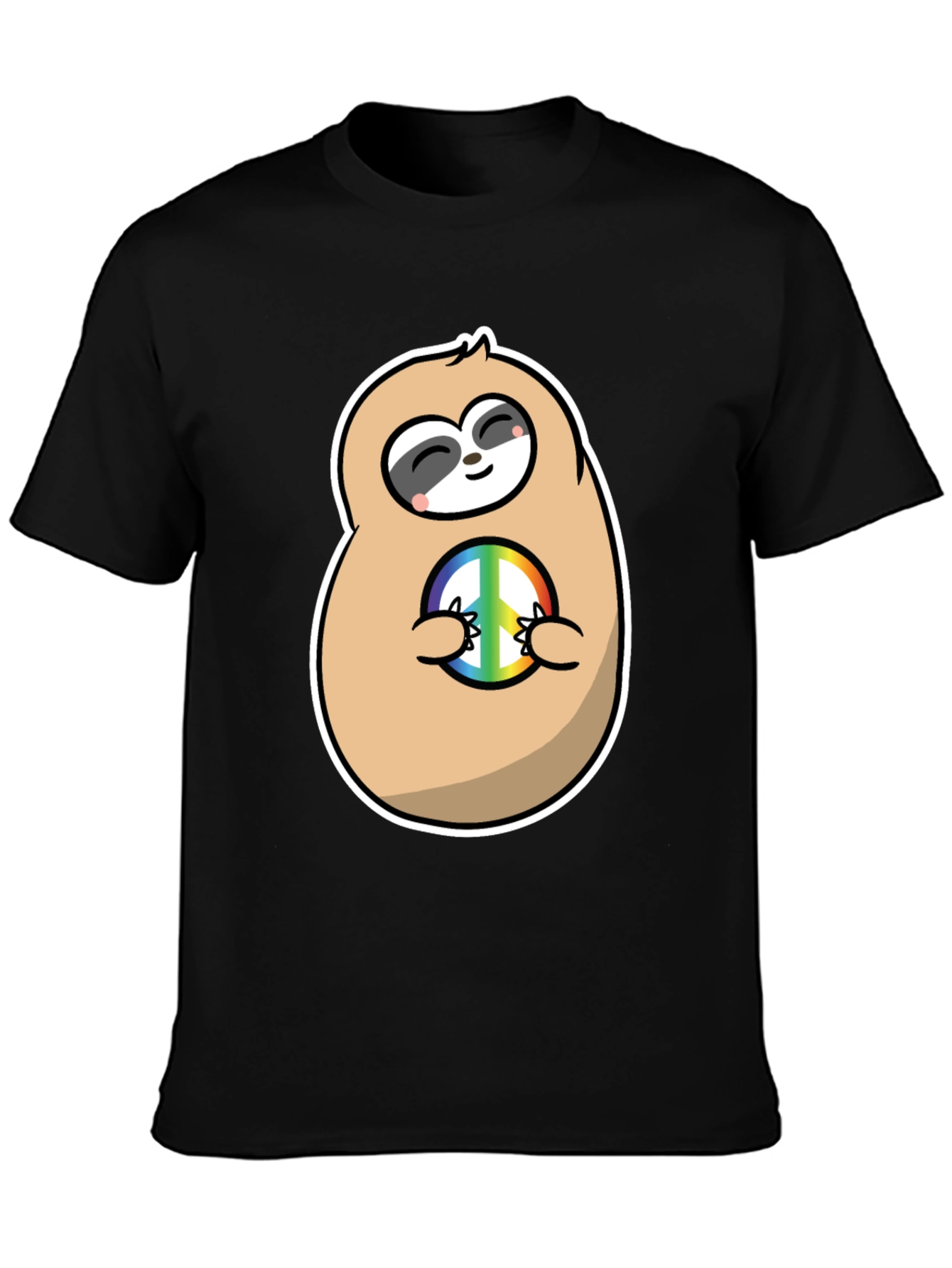 Peace Sloth Graphic Tee - Black Cotton T-Shirt