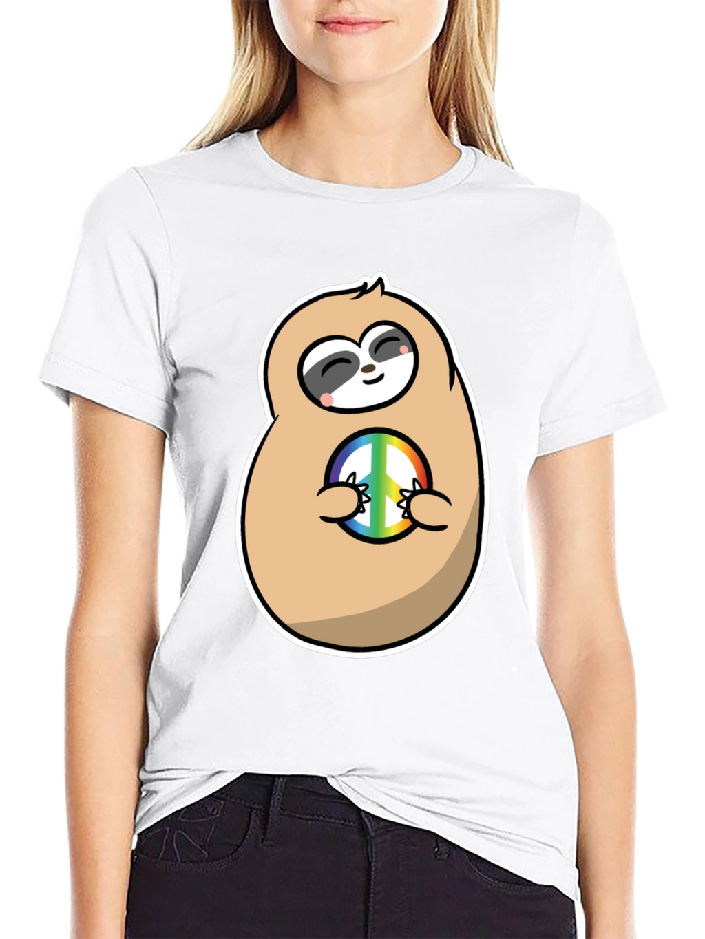 Peace Sloth Graphic Tee - Black Cotton T-Shirt