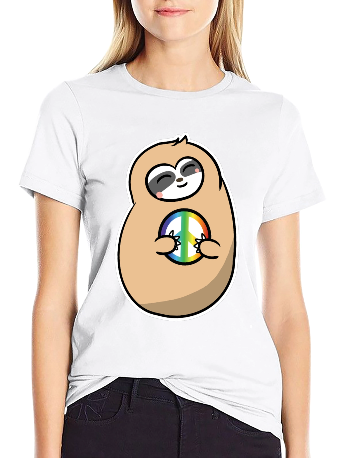 Peace Sloth Graphic Tee - Black Cotton T-Shirt