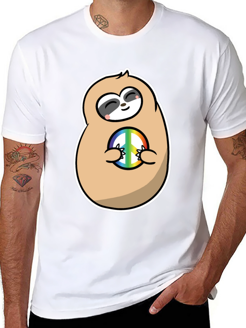 Peace Sloth Graphic Tee - Black Cotton T-Shirt