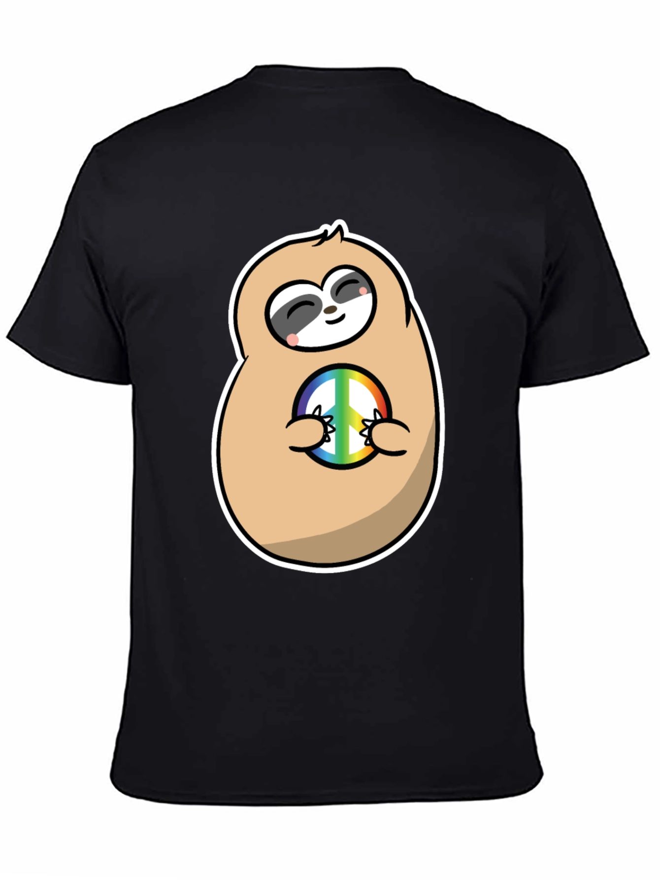 Peace Sloth Graphic Tee - Black Cotton T-Shirt