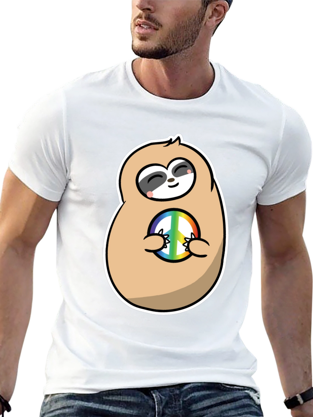 Peace Sloth Graphic Tee - Black Cotton T-Shirt