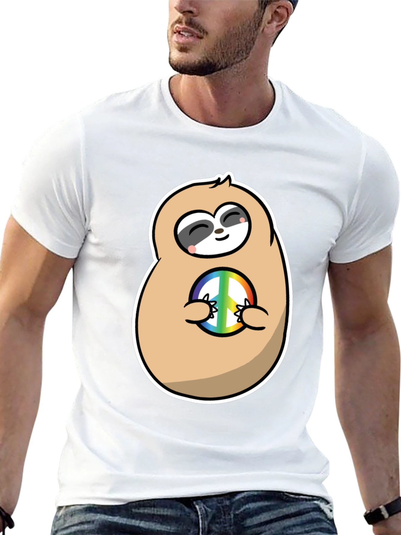 Peace Sloth Graphic Tee - Black Cotton T-Shirt