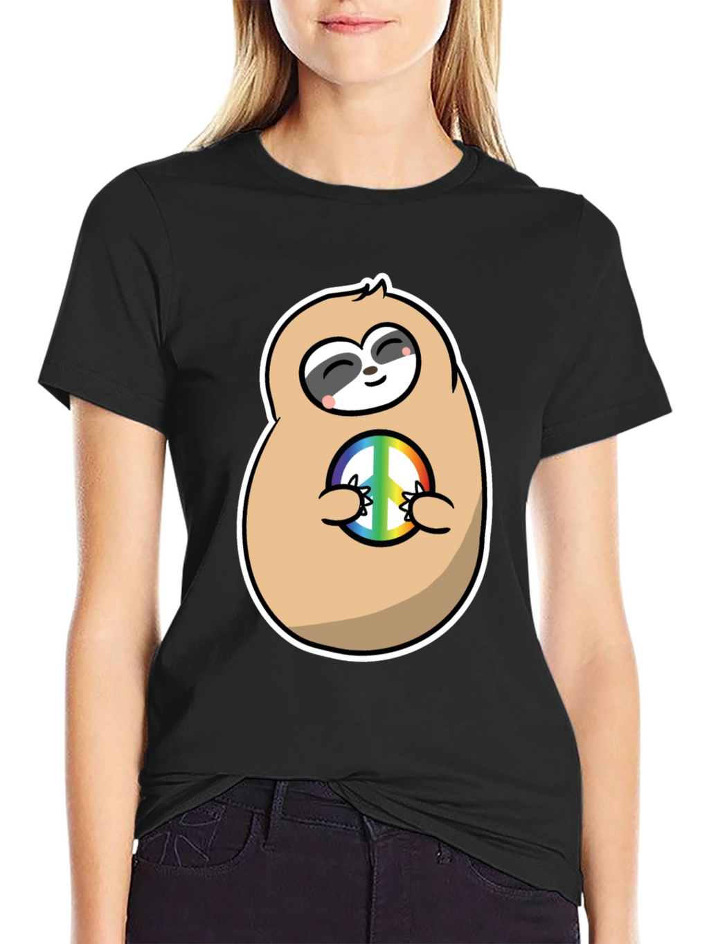 Peace Sloth Graphic Tee - Black Cotton T-Shirt