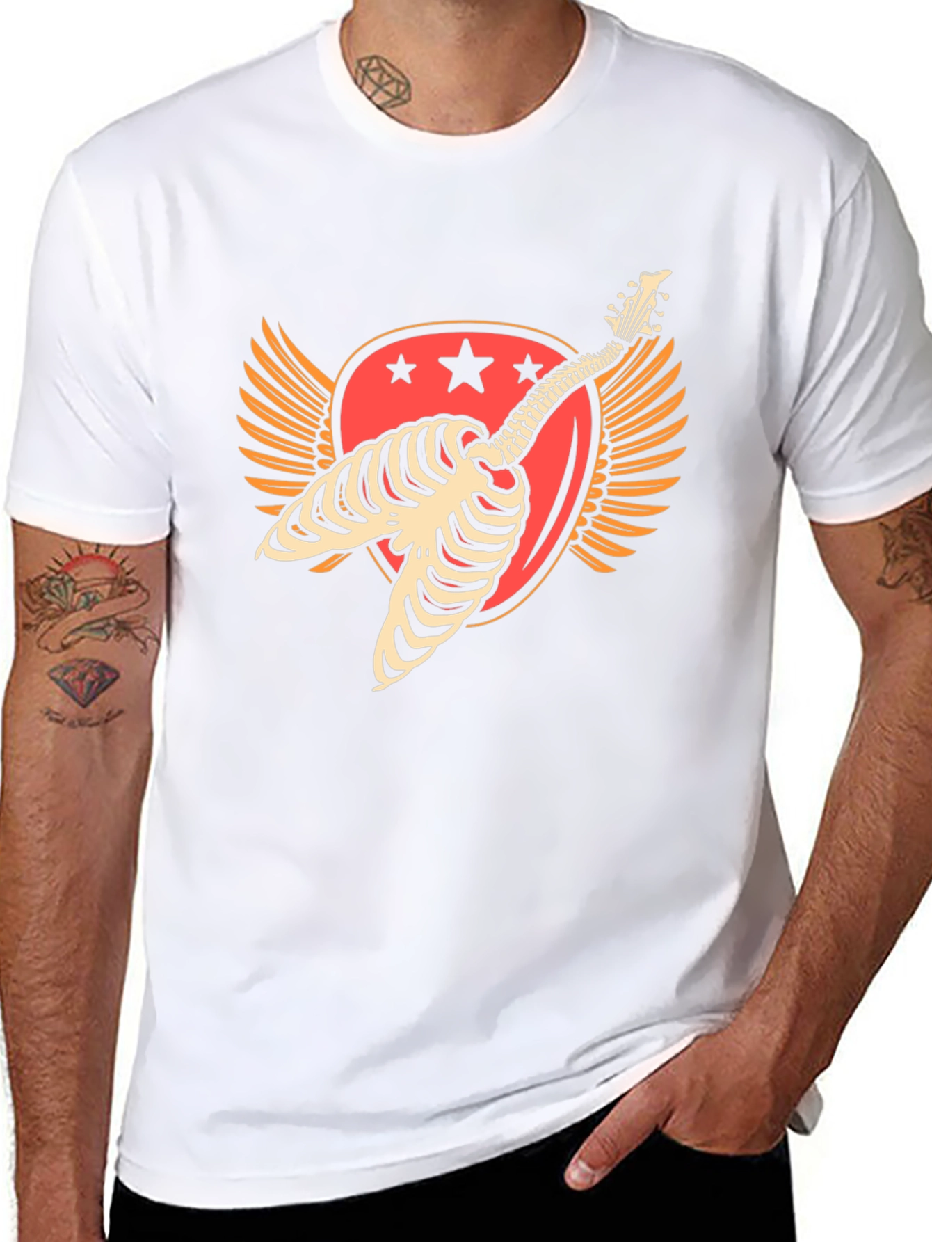 Skeleton Guitar Winged Graphic T-Shirt