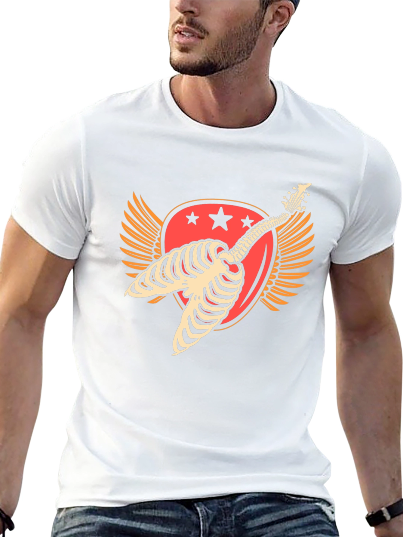 Skeleton Guitar Winged Graphic T-Shirt