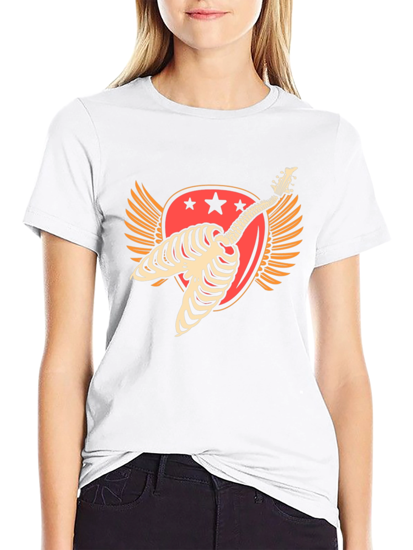 Skeleton Guitar Winged Graphic T-Shirt