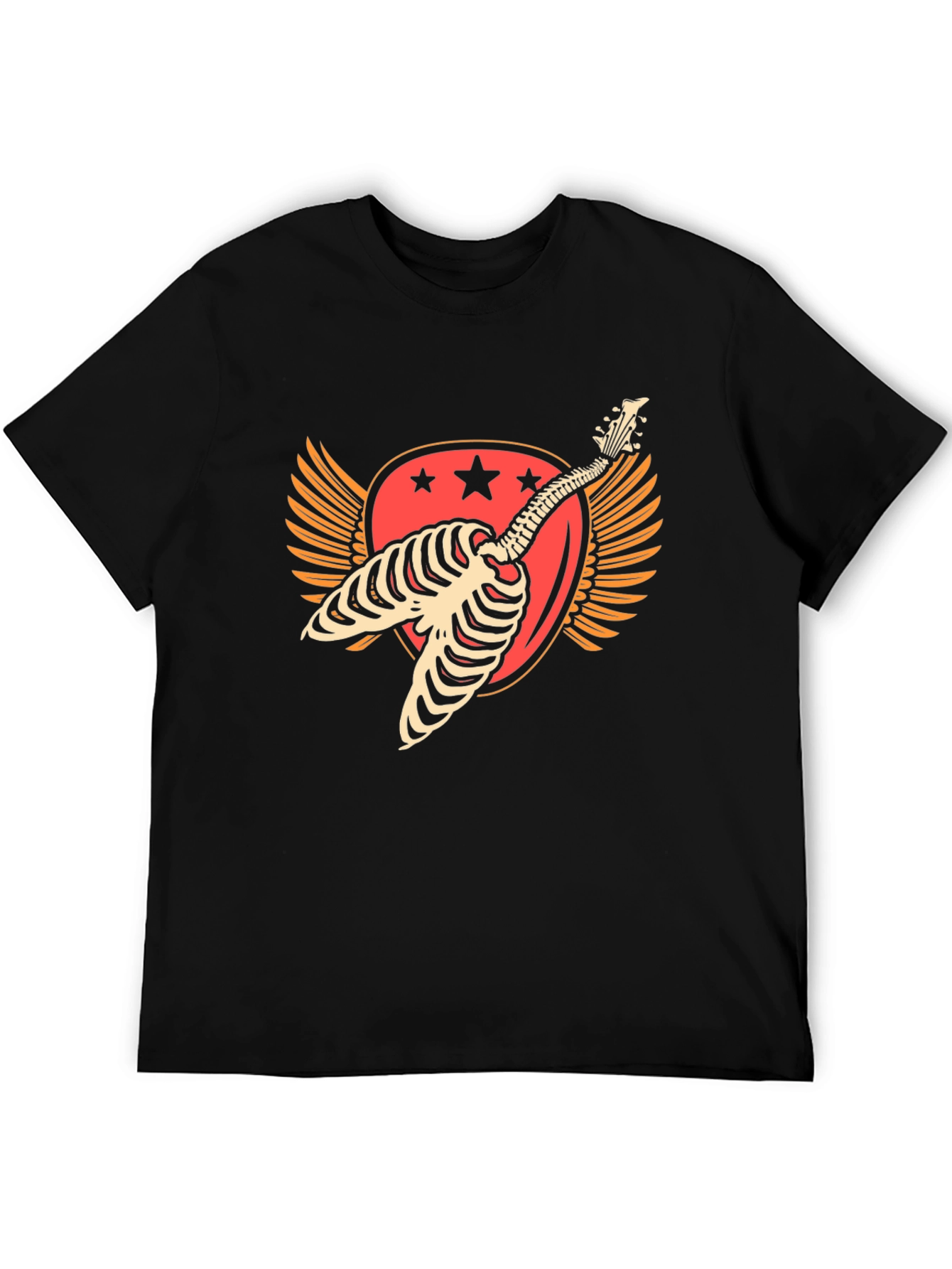 Skeleton Guitar Winged Graphic T-Shirt
