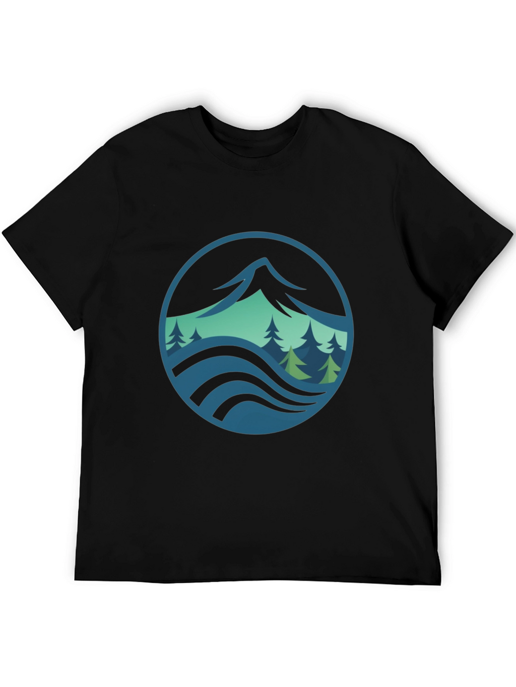 Mountain and Wave Graphic Black Tee