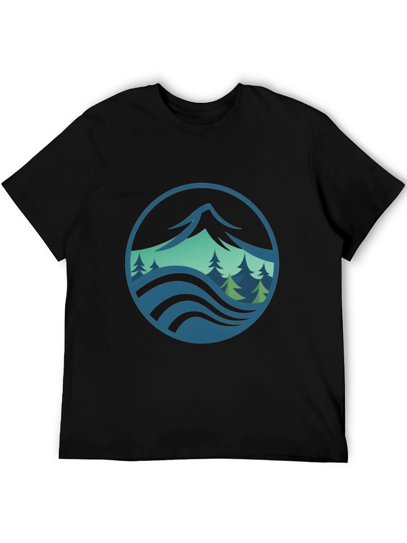 Mountain and Wave Graphic Black Tee