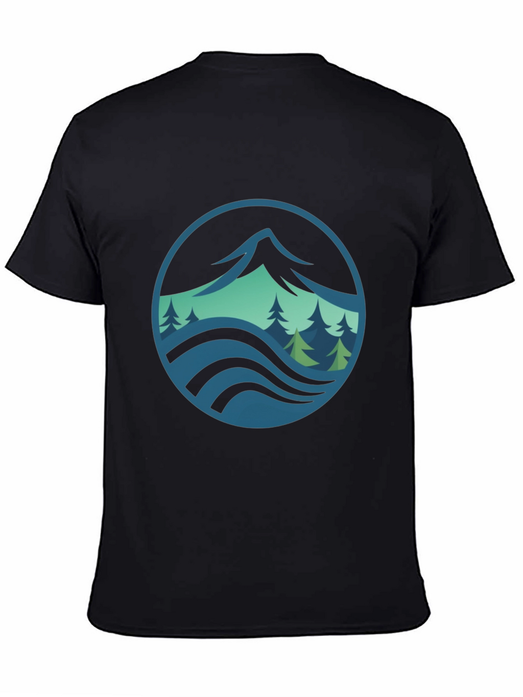 Mountain and Wave Graphic Black Tee