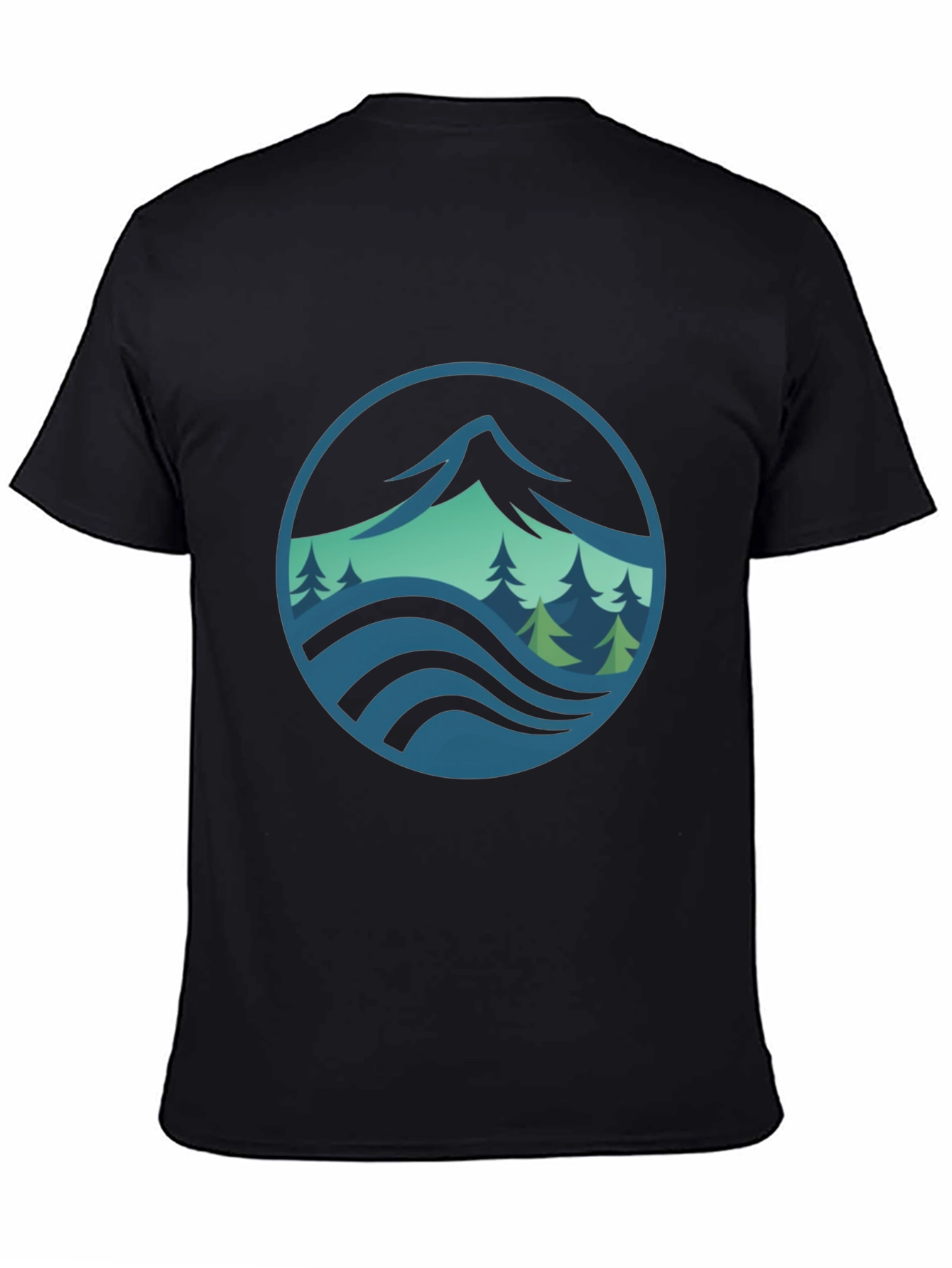 Mountain and Wave Graphic Black Tee