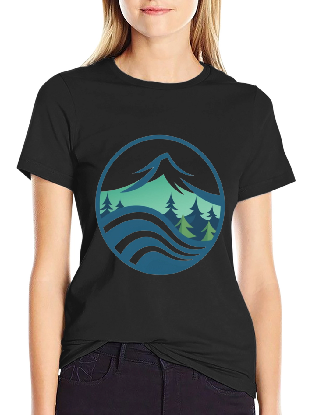 Mountain and Wave Graphic Black Tee