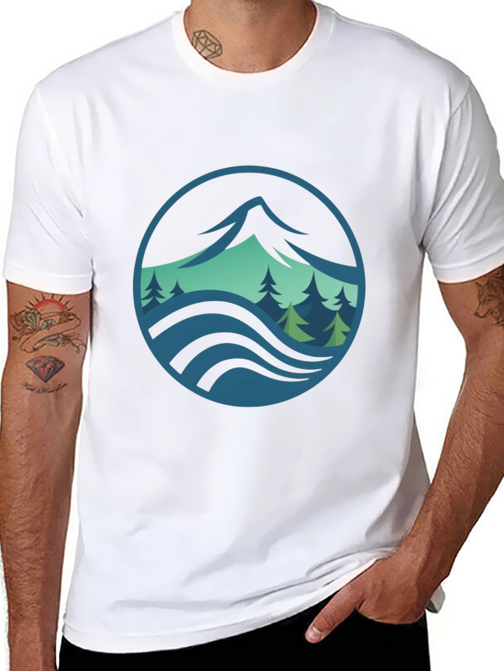 Mountain and Wave Graphic Black Tee