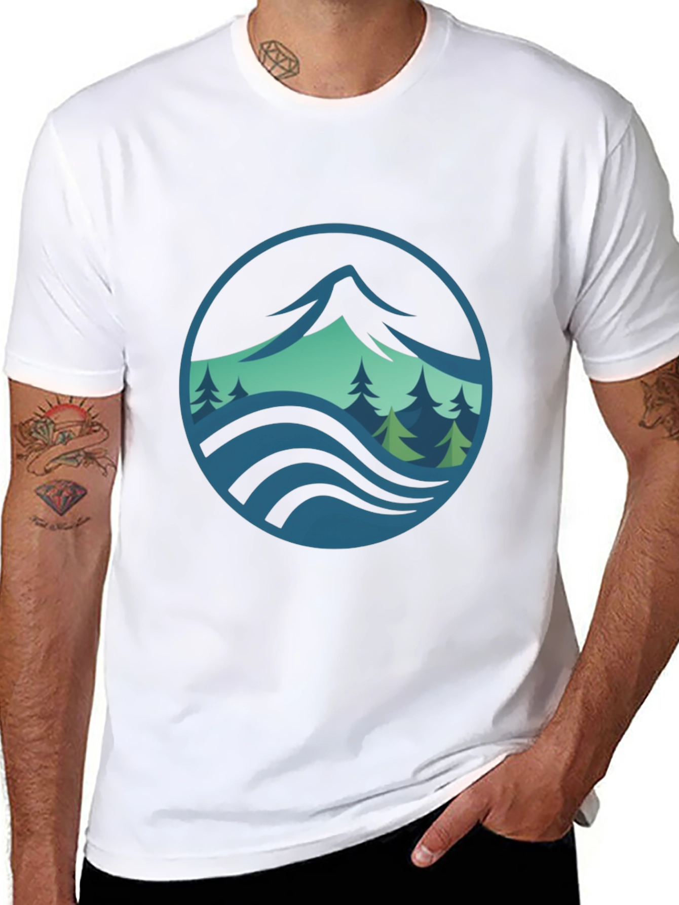 Mountain and Wave Graphic Black Tee