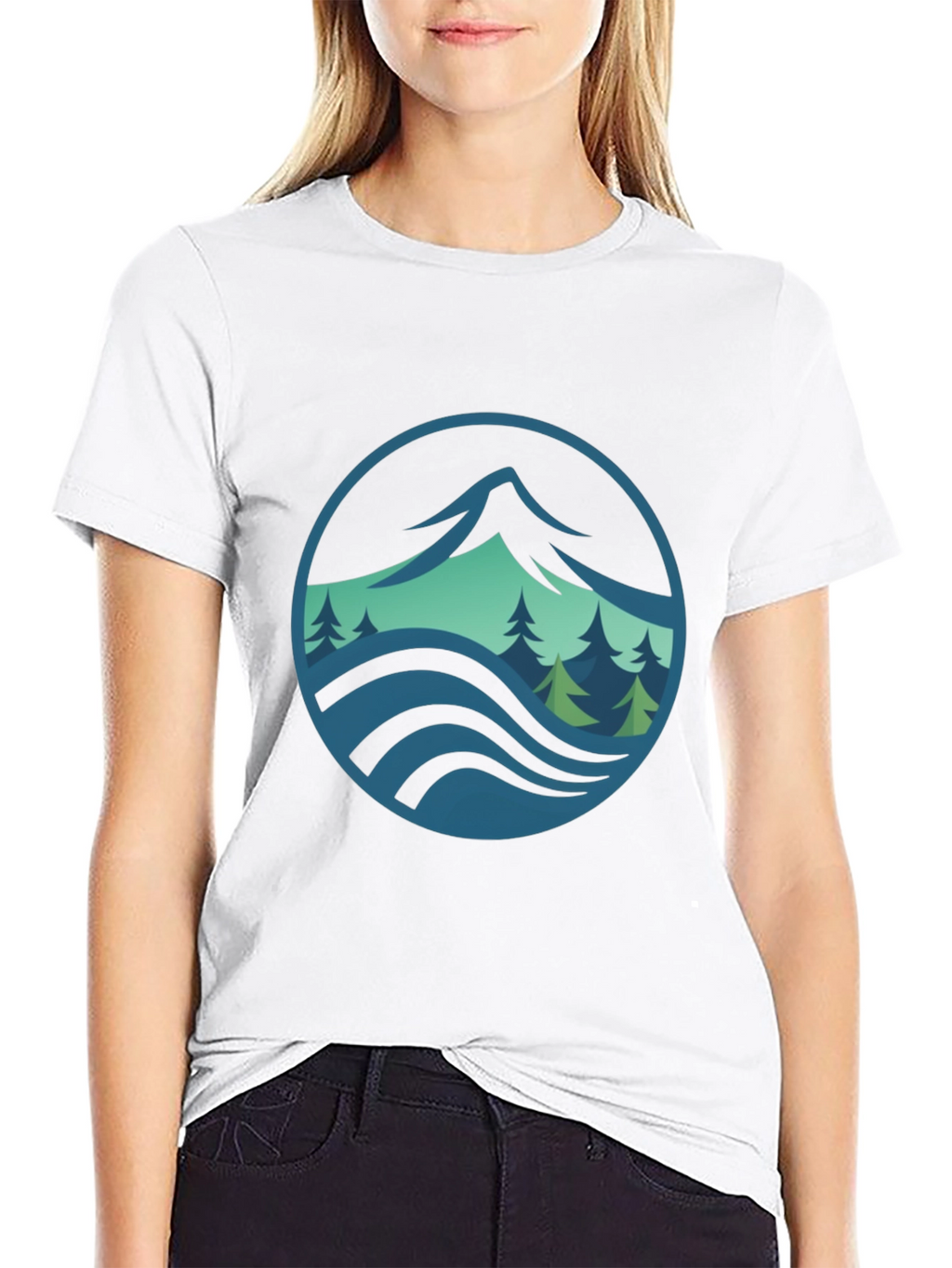 Mountain and Wave Graphic Black Tee