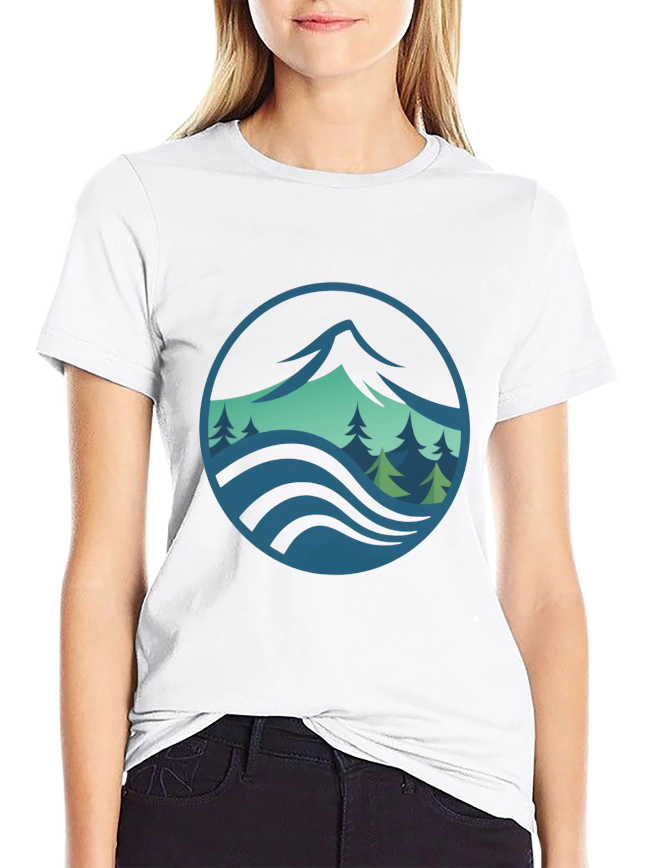 Mountain and Wave Graphic Black Tee