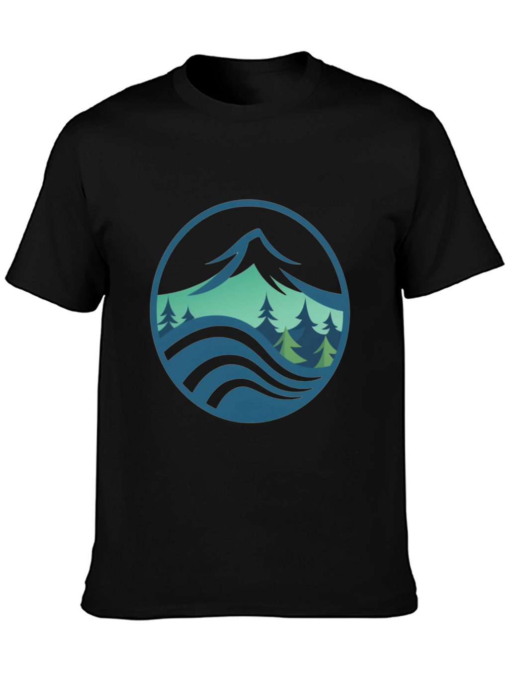 Mountain and Wave Graphic Black Tee