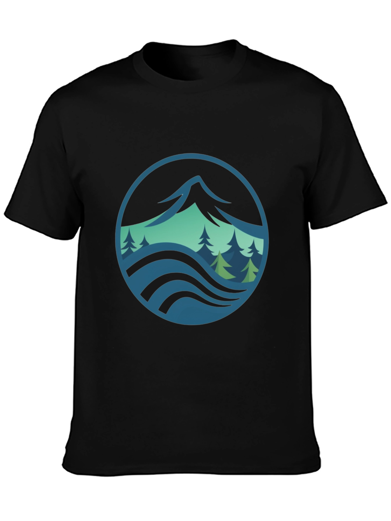 Mountain and Wave Graphic Black Tee