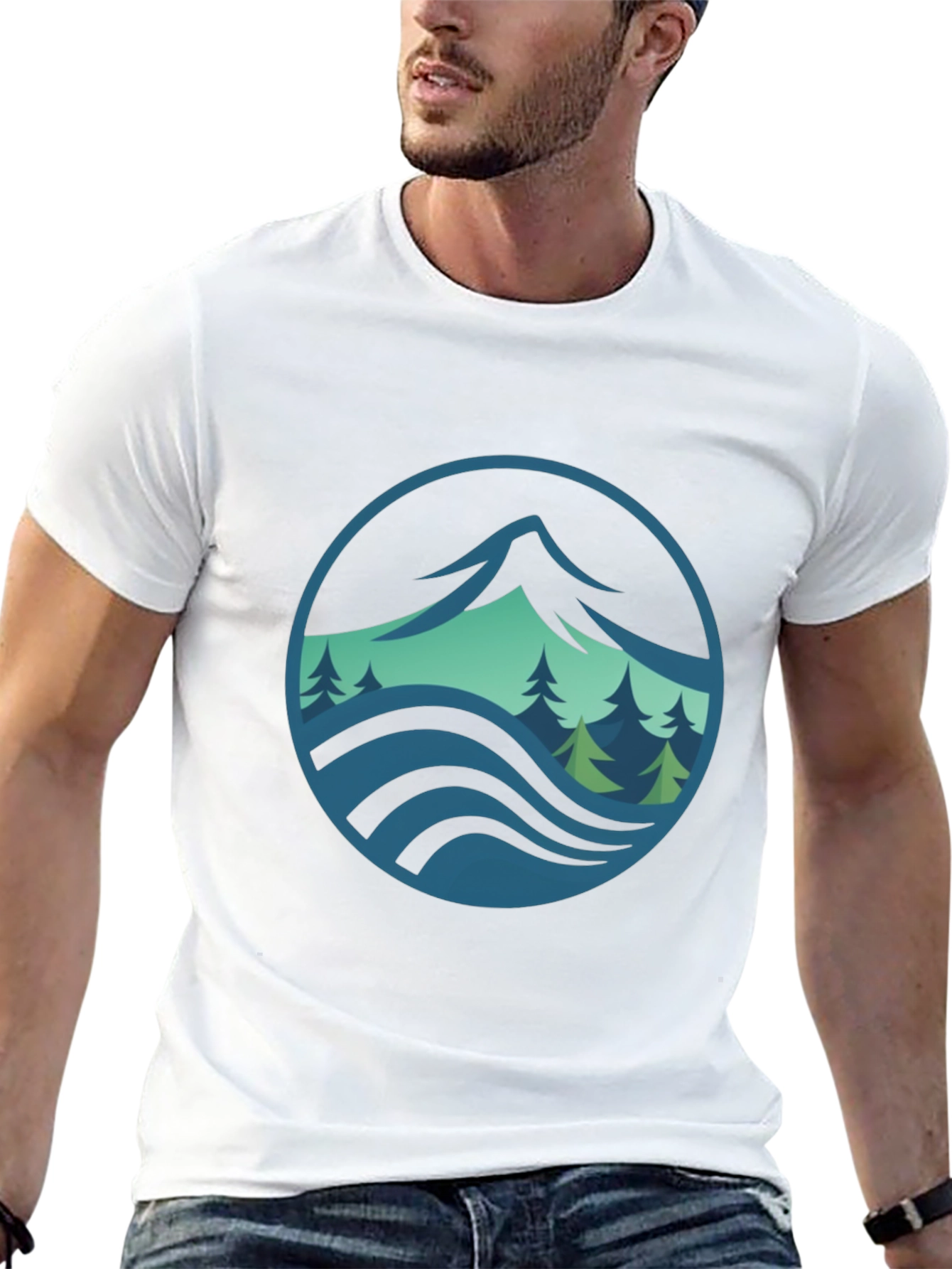 Mountain and Wave Graphic Black Tee