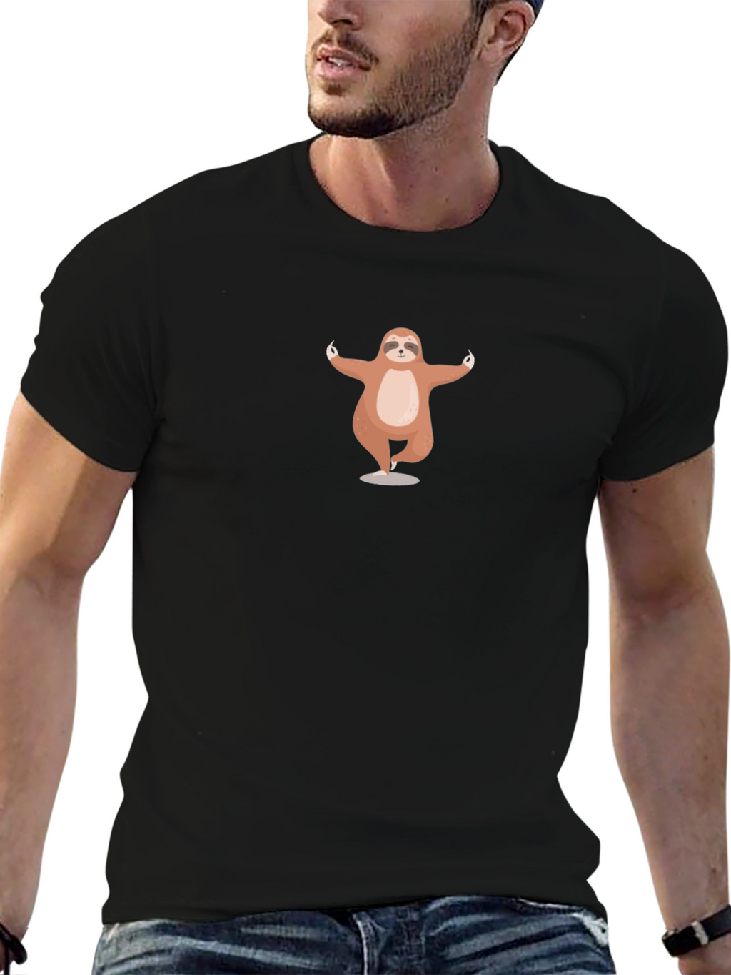 Yoga Sloth Tee - Black Casual T-Shirt