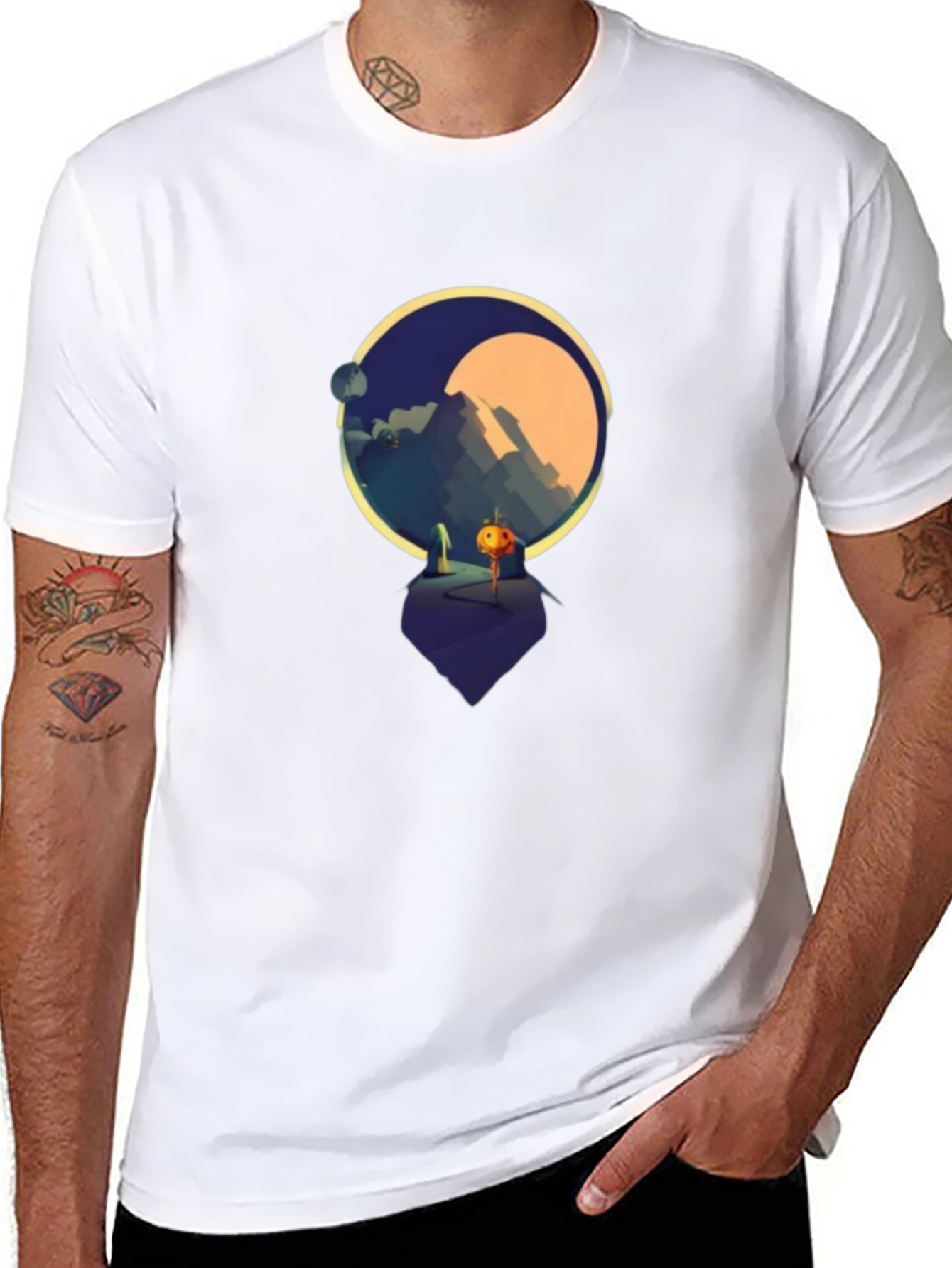 Geometric Landscape Graphic T-Shirt - Soft Cotton Blend