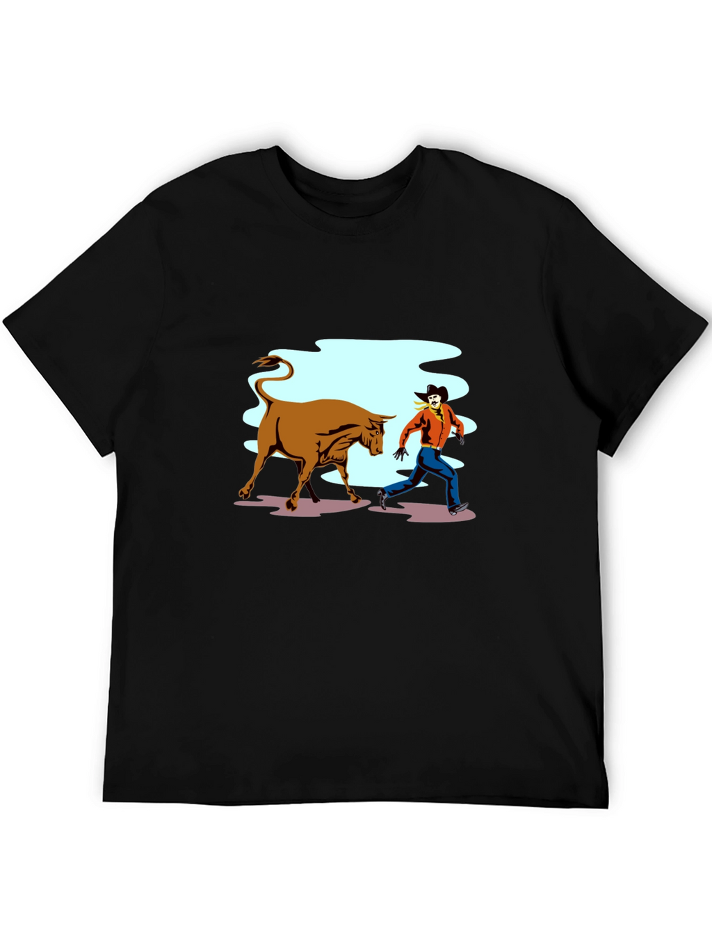 Cowboy Running From Bull Graphic T-Shirt